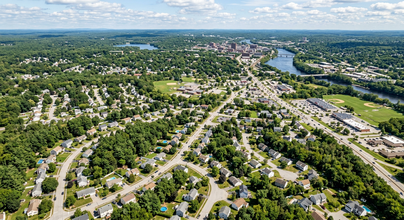 Aerial view of a Rockingham County, NH town in Oasis's service area